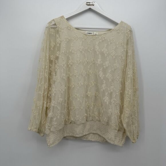 Cato Cream Floral Lace Blouse Wide Sleeve Size XL Cotton Coquette - Picture 1 of 10